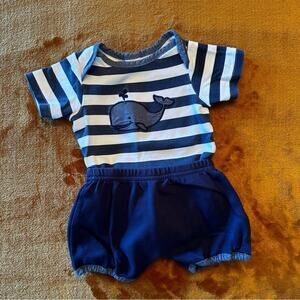 Starting Out Boys 3 Month Nautical Fish Ship Wheel Onesie and Shorts Embroidery